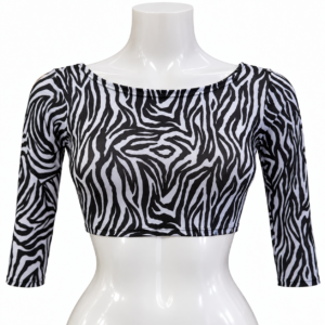 Maglia Corta da Danza Zebra Bianco e Nero in Lycra Bielastica – Maniche 3/4