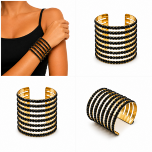 Bracciale rigido oro con strass neri