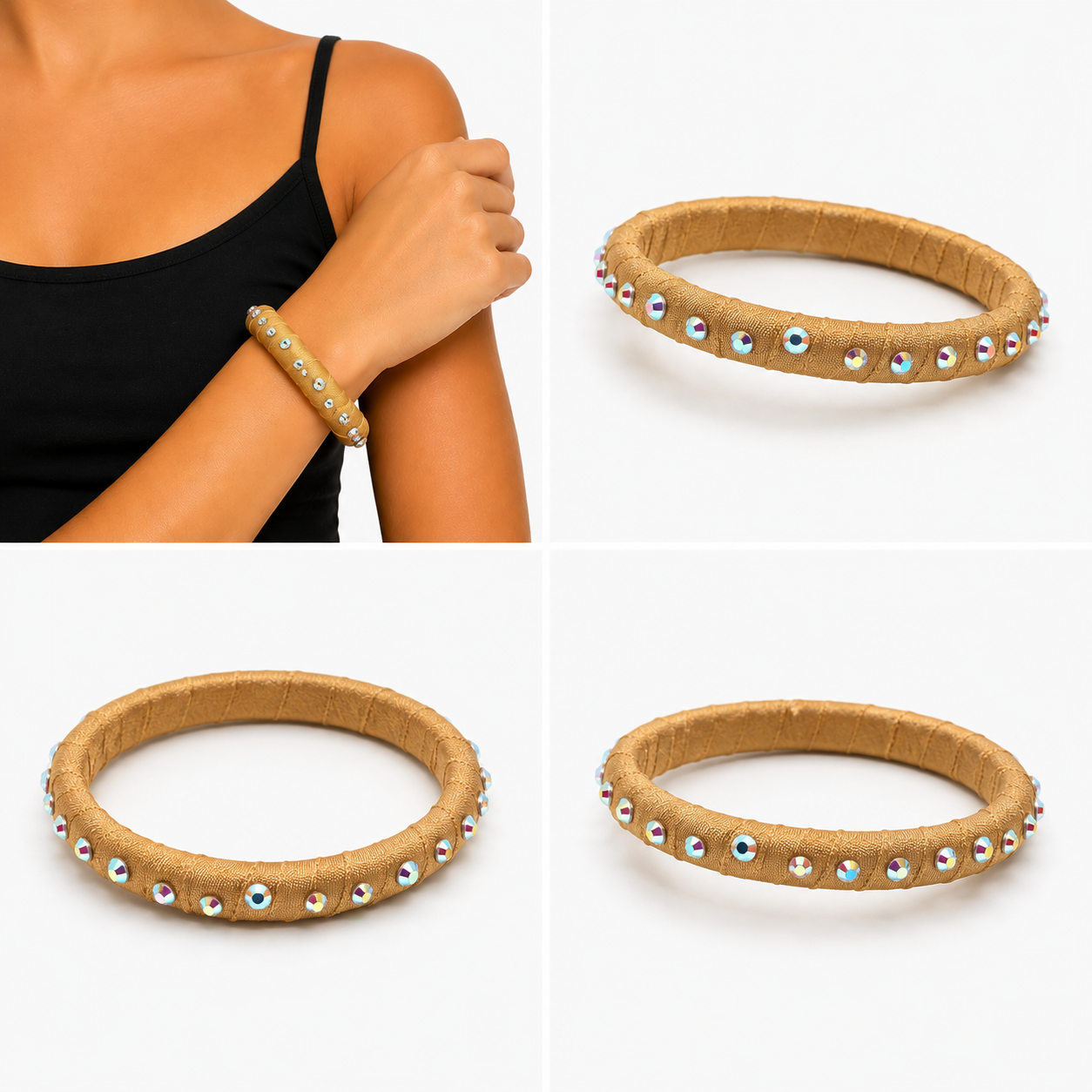 Bracciale rigido rivestito in Lycra Nude con Strass AB