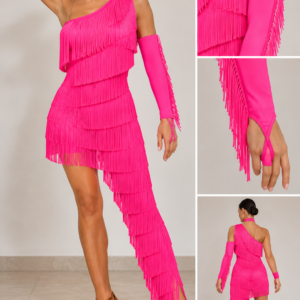 Abito da Ballo con Frange Fucsia Monospalla – Danza Latino Americano